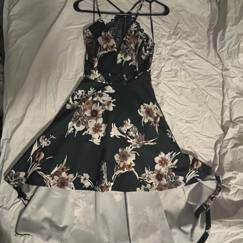 Green floral asymmetrical dress
